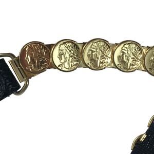 Roman Coin Embossed Belt Gold-tone Fashion Belt Size Small Women's